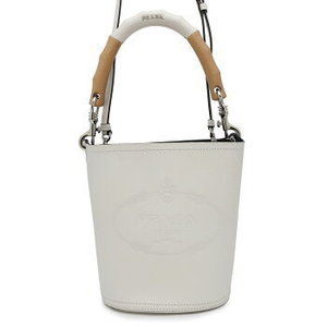 Prada Tambour Bucket Handbag Leather Wood White Shoulder Bag